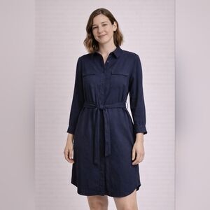 Forever 21 Navy Long Sleeve Shirt Dress with Belt - Size S